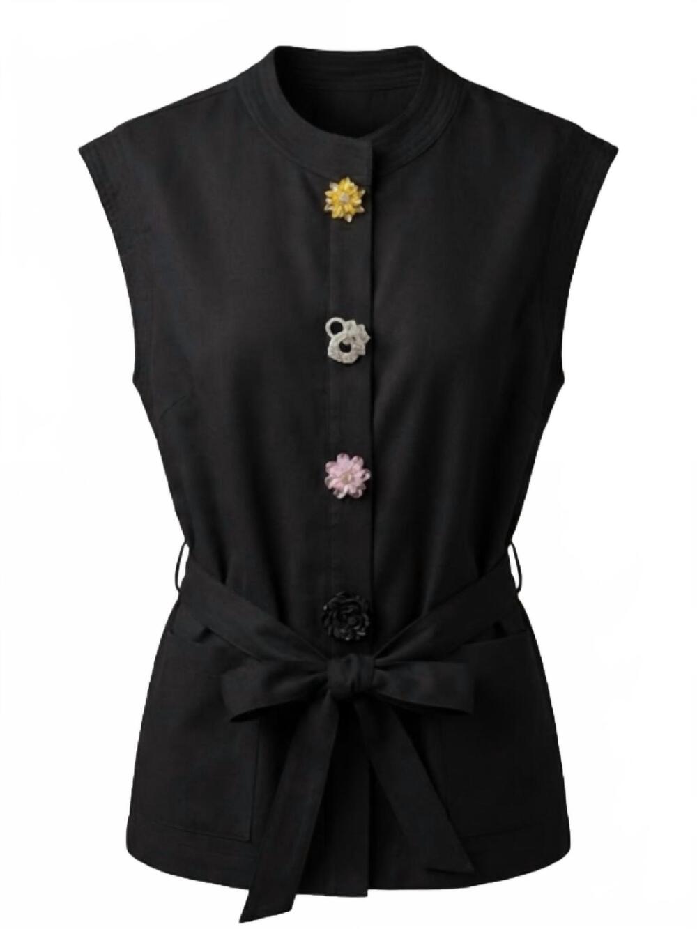 NEW ENTRO women's button tunic top in black